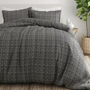 IEnjoy Patterned Duvet Cover 3 Piece Set, Full/Queen Size, Grey Polka Dots